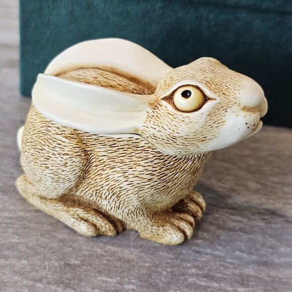 Vintage Harmony Kingdom Rabbit Bunny Trinket Box Figurine All Ears #TJRA England - Picture 7 of 10